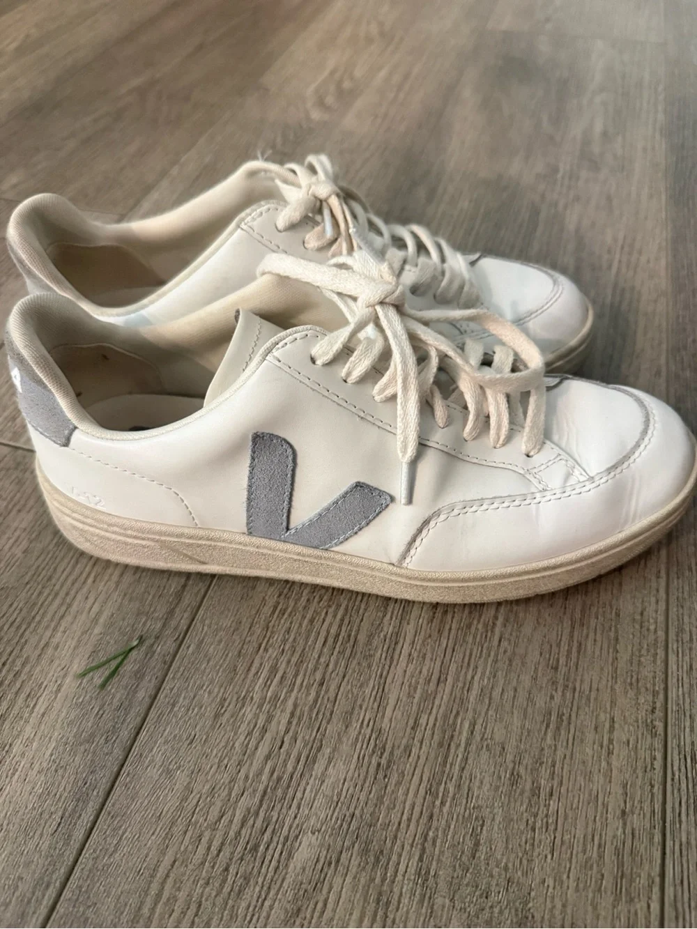 Veja White Leather Sneakers with Light Gray V Logo